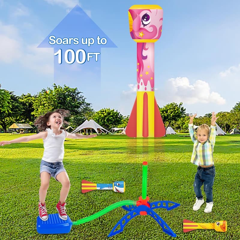 Outdoor Rocket Launcher for Kids - 5 Foam Rockets, 100 Ft Reach