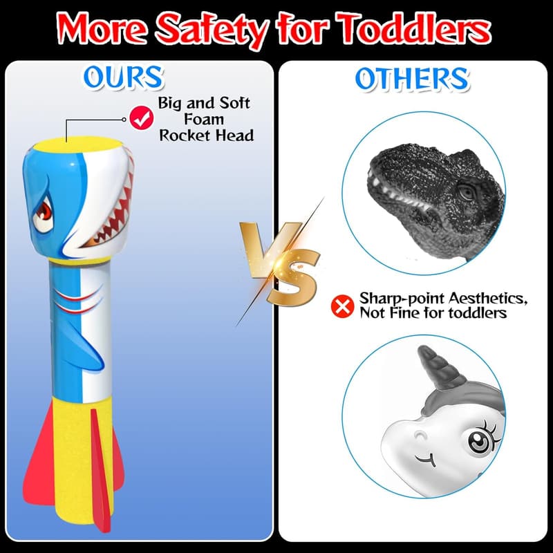 Outdoor Rocket Launcher for Kids - 5 Foam Rockets, 100 Ft Reach