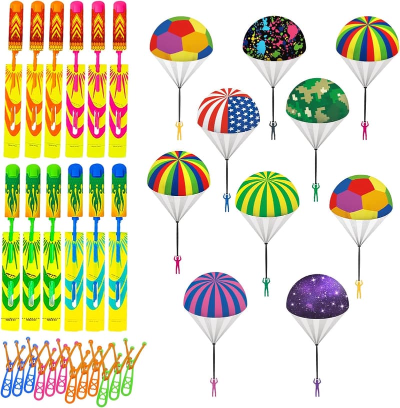 Birthday Party Slingshot Rocket Launchers - Parachute Toys for Kids