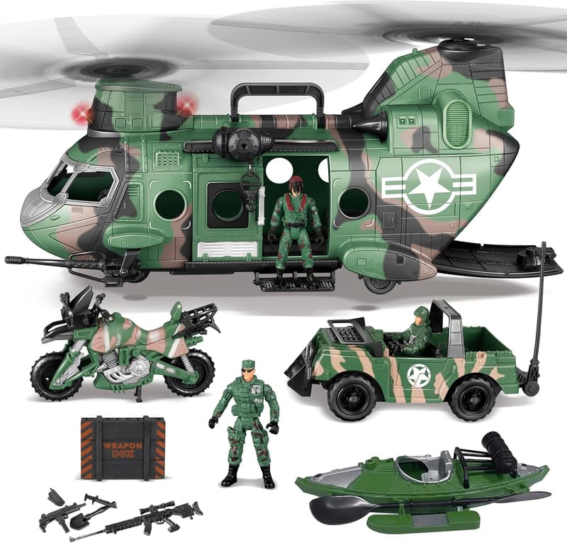 10-in-1 Military Helicopter Toy Set with Light & Sound