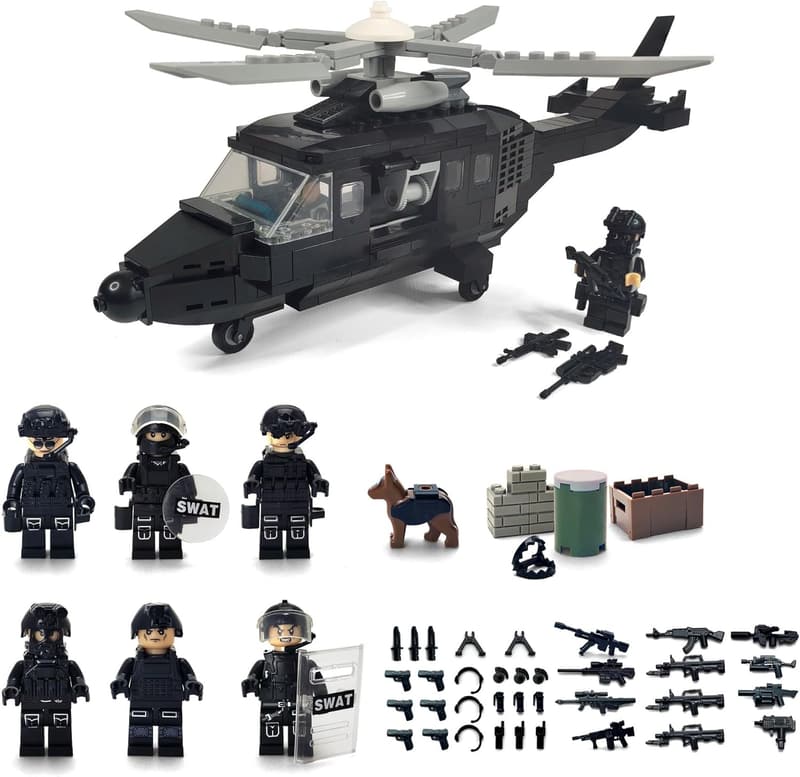 SWAT Police Building Block Set with Helicopter & 8 Minifigures