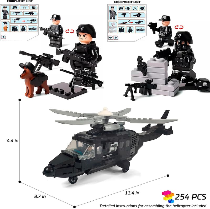 SWAT Police Building Block Set with Helicopter & 8 Minifigures