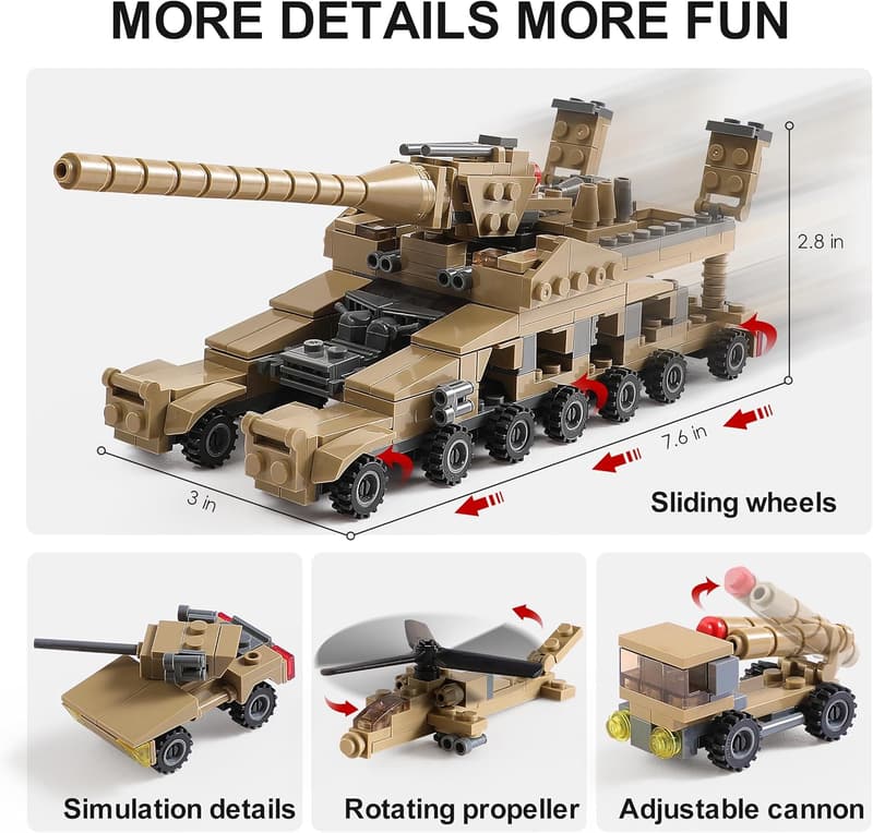 STEM Toy Building Set: German Dora Cannon & Military Tanks