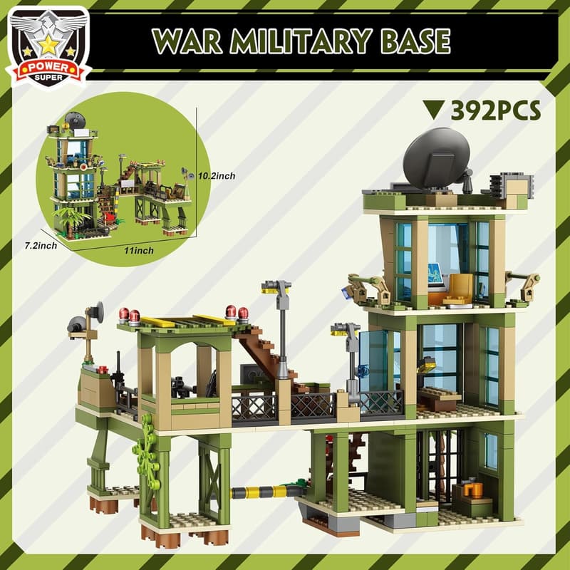 Military Base Building Block Toy Set with Storage Bucket for Boys