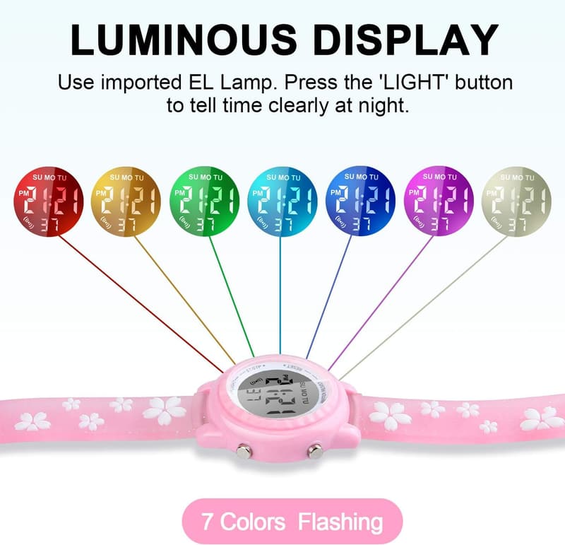 Waterproof LED Kids Watch with Alarm for Ages 3-10