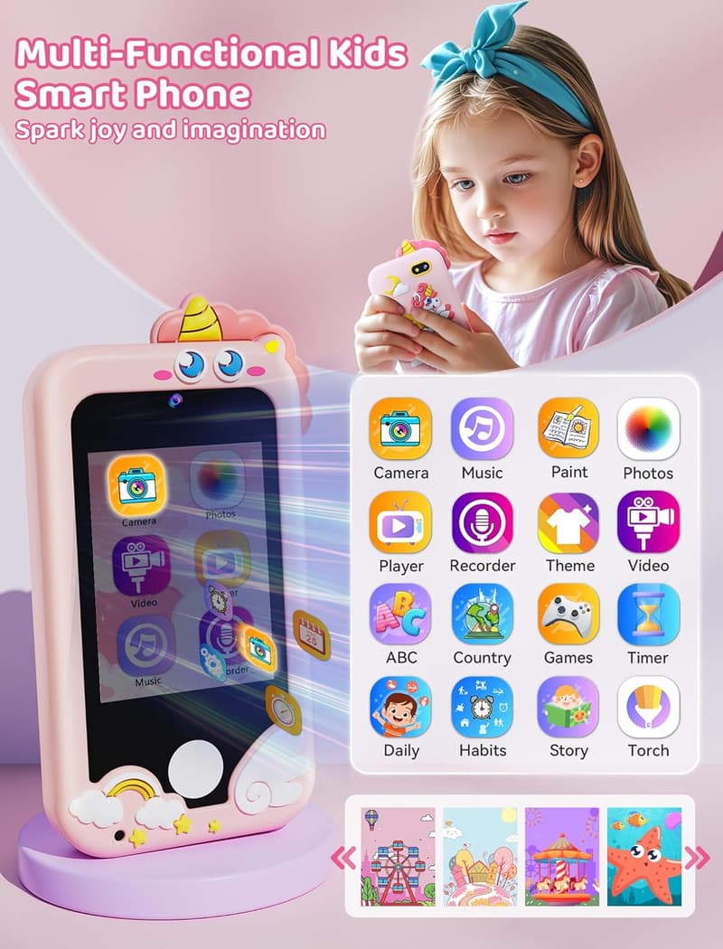 Kids Smart Phone for Girls, Touchscreen Learning Toy (Pink)