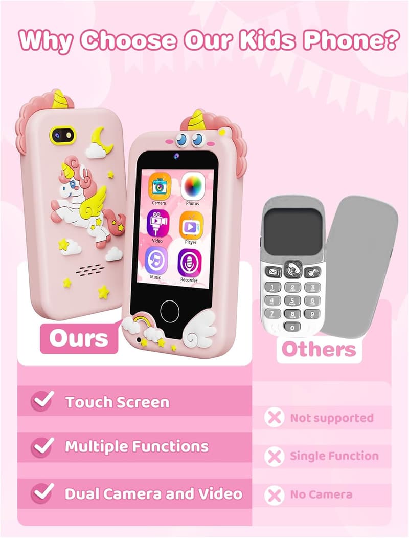 Kids Smart Phone for Girls, Touchscreen Learning Toy (Pink)