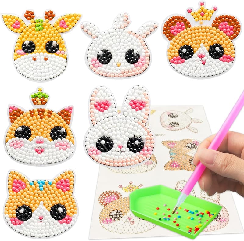 Animal Mosaic Diamond Art Kits for Kids Ages 4-12 - 6pcs