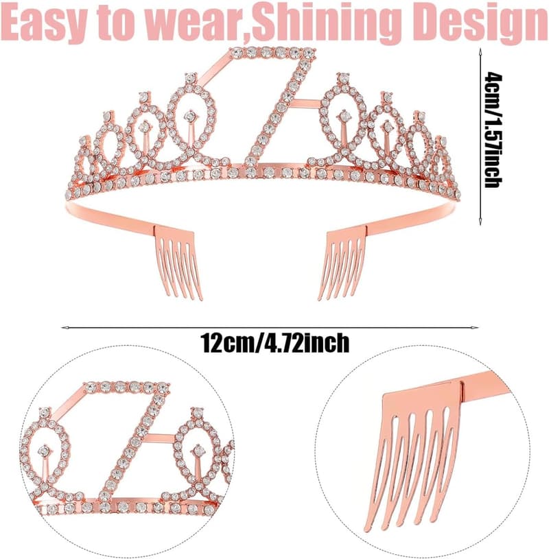 7th Birthday Rose Gold Glitter Sash & Crown Set for Girls