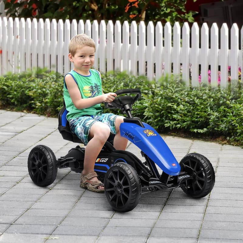 Kids Pedal Go Kart with Adjustable Seat & Handbrake, Blue