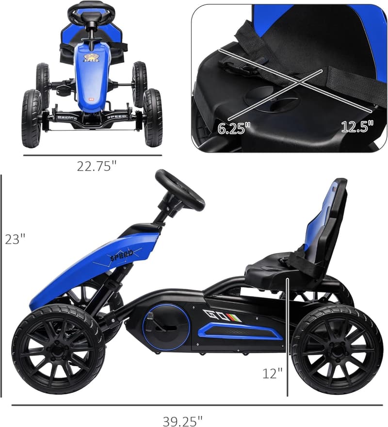 Kids Pedal Go Kart with Adjustable Seat & Handbrake, Blue
