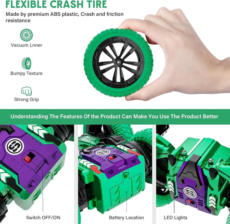 4WD Off-Road Stunt RC Car with 360° Flips - Rechargeable Toy for Kids