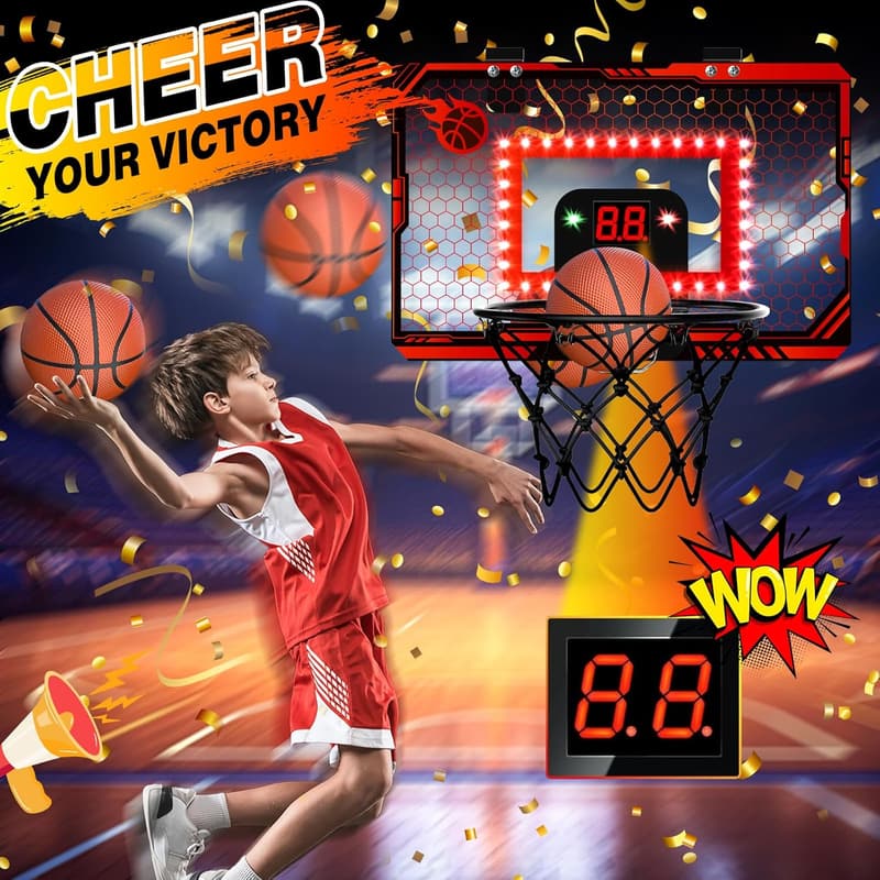 Indoor Mini Kids Basketball Hoop with LED Scoreboard – Great Birthday Gift