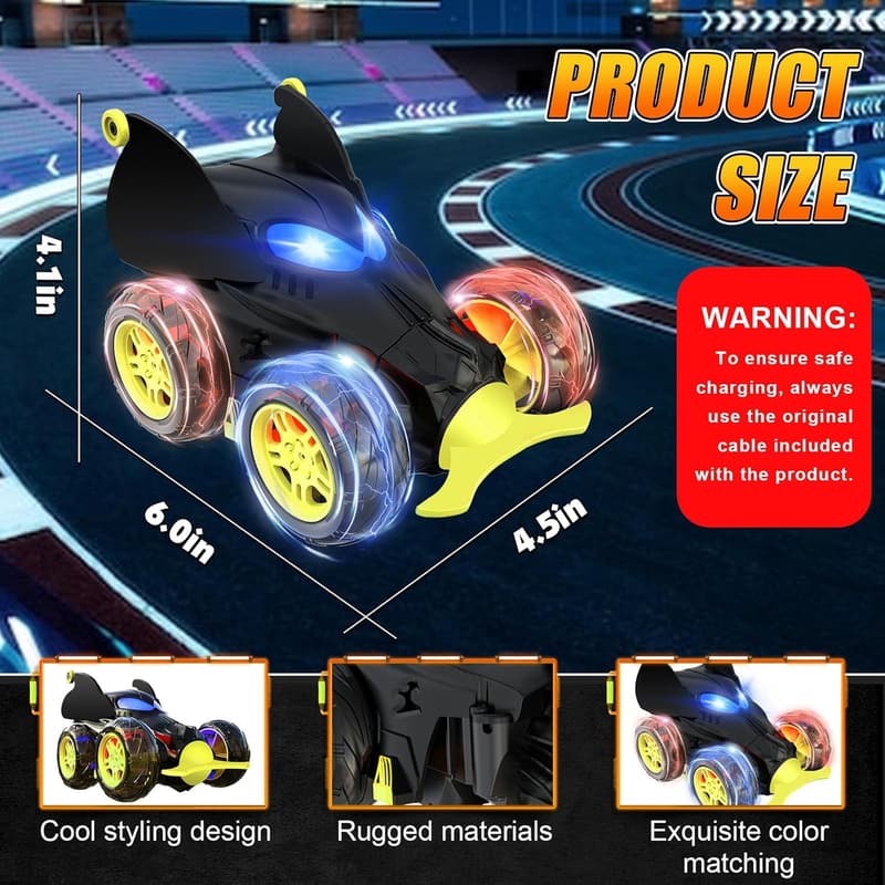 360° Rotating 4WD RC Stunt Car for Boys, LED Lights