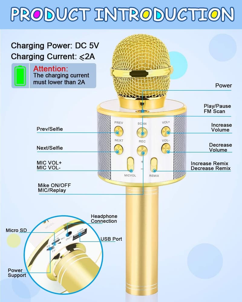 Handheld Karaoke Microphone for Girls 4-13 - Birthday Gift