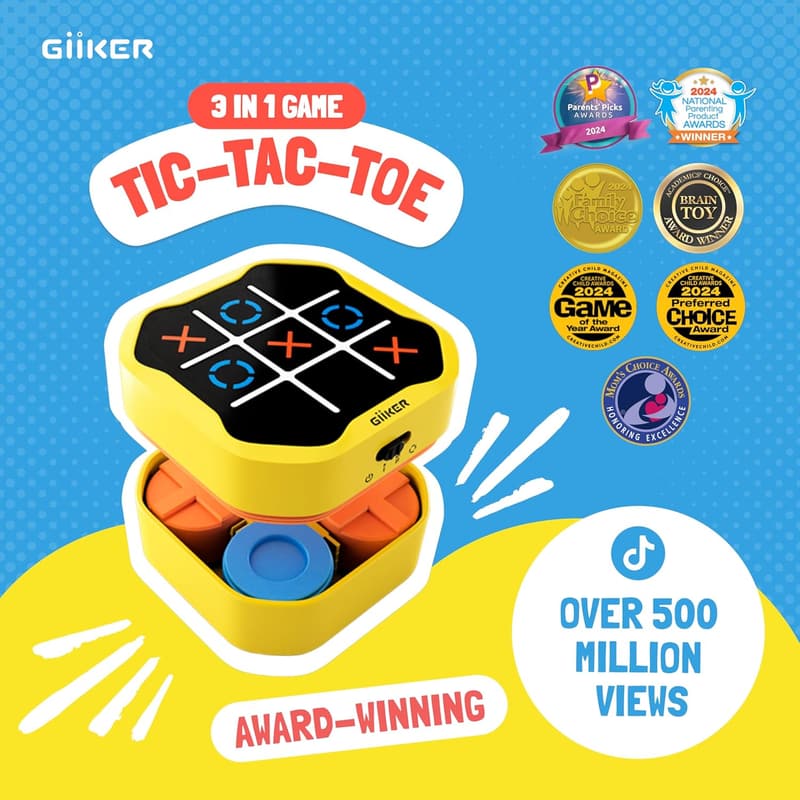 Portable 3-in-1 Tic Tac Toe Handheld Game for Kids & Adults
