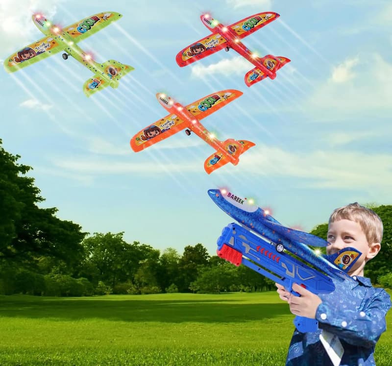 Outdoor LED Foam Airplane Launchers - 3-Pack for Kids