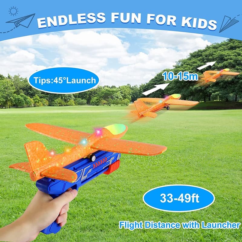 Outdoor LED Foam Airplane Launchers - 3-Pack for Kids
