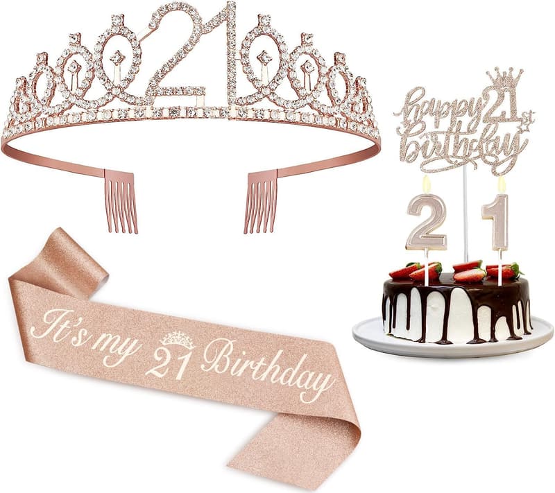 21st Birthday Decorations: Sash, Tiara, Cake Topper & Candles