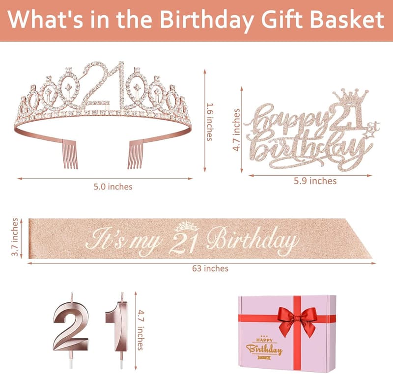 21st Birthday Decorations: Sash, Tiara, Cake Topper & Candles