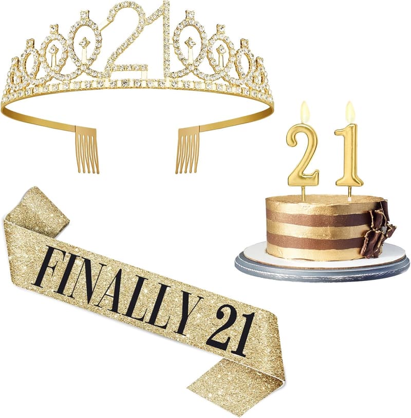 21st Birthday Decorations: Sash, Crown & Candles for Girls