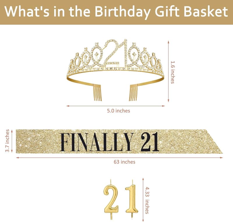 21st Birthday Decorations: Sash, Crown & Candles for Girls
