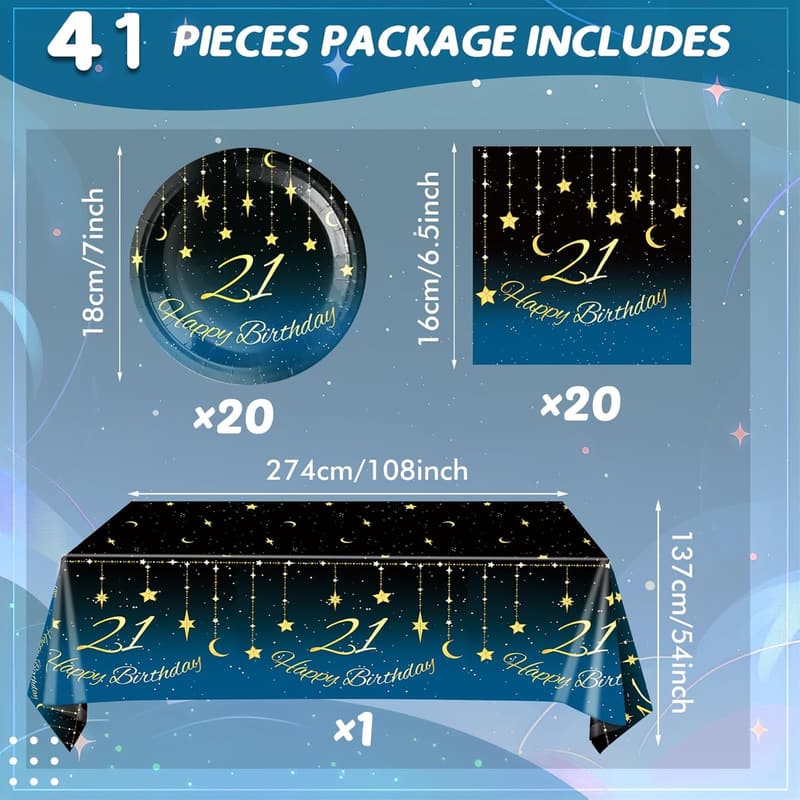 21st Birthday Starry Sky Tableware Set - 41 Pcs