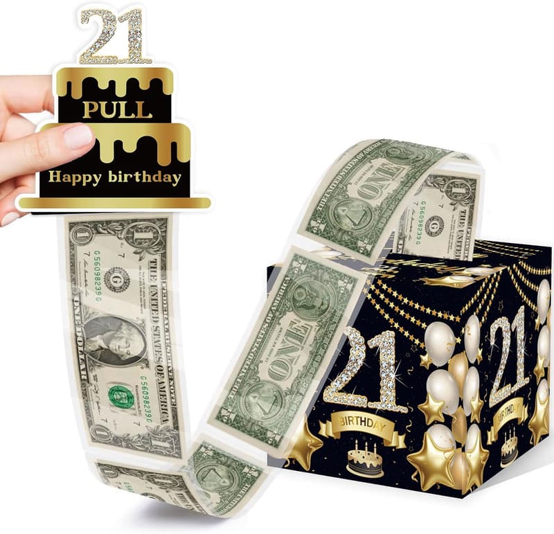 21st Birthday Black Gold Cash Gift Box Decor