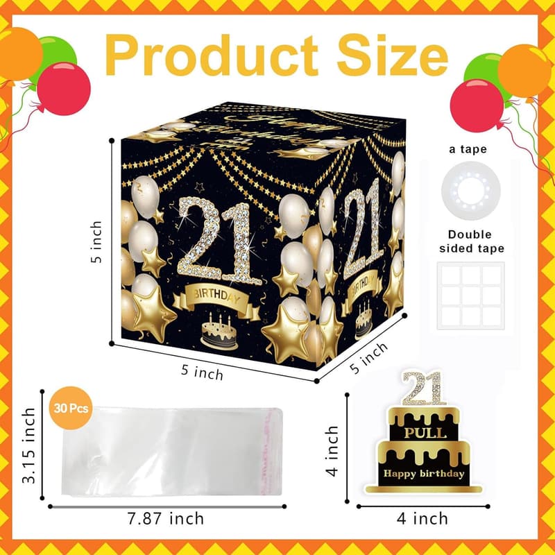 21st Birthday Black Gold Cash Gift Box Decor