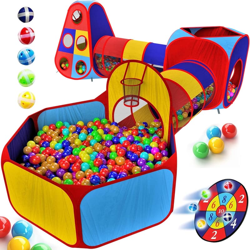 Kids' Play Tent and Tunnel Set with Ball Pit and Basketball Hoop