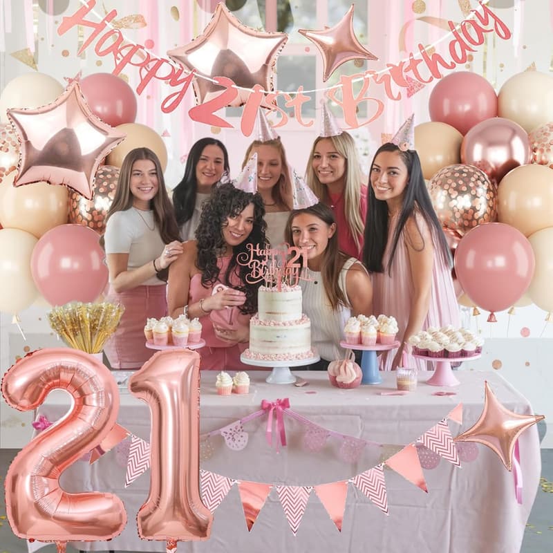 21st Birthday Balloon Set with Happy Birthday Banner and Cake Topper