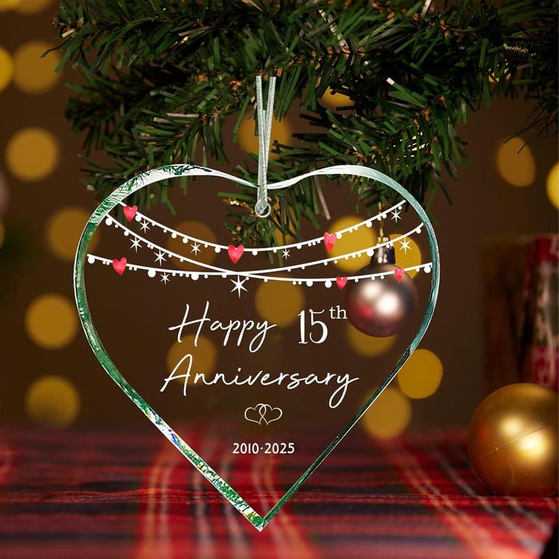 15th Anniversary Couples Ornament for Parents - 2025 Decor