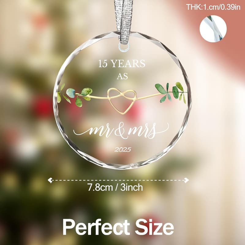 15th Anniversary Crystal Ornament for Couples