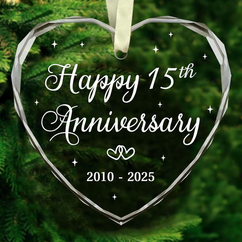 15th Anniversary Glass Ornament for Couples 2025
