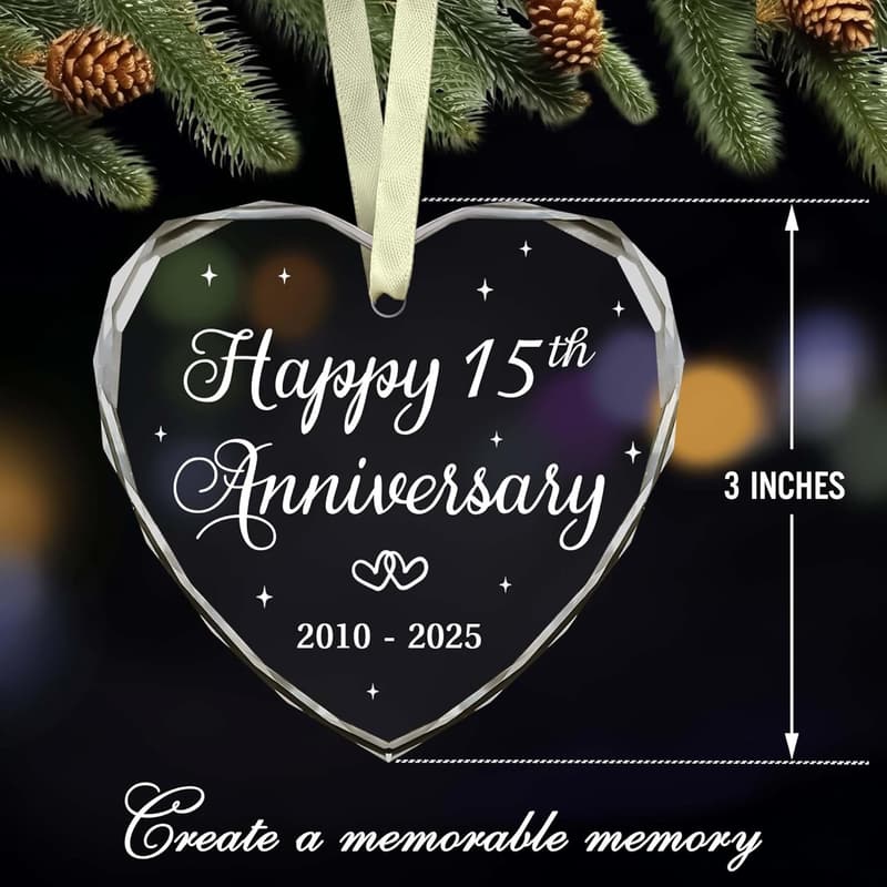 15th Anniversary Glass Ornament for Couples 2025