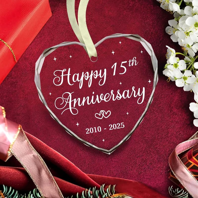 15th Anniversary Glass Ornament for Couples 2025