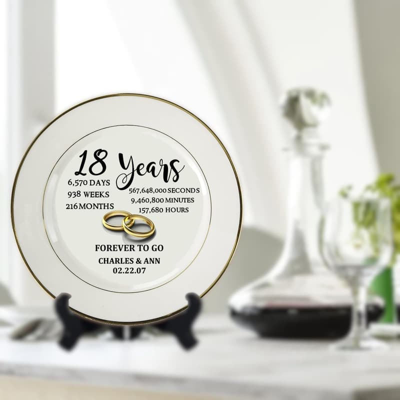 18th Anniversary Personalized Porcelain Plate Keepsake