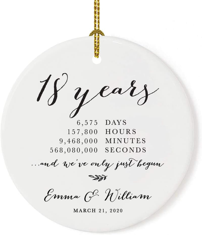 18th Anniversary Personalized Porcelain Ornament