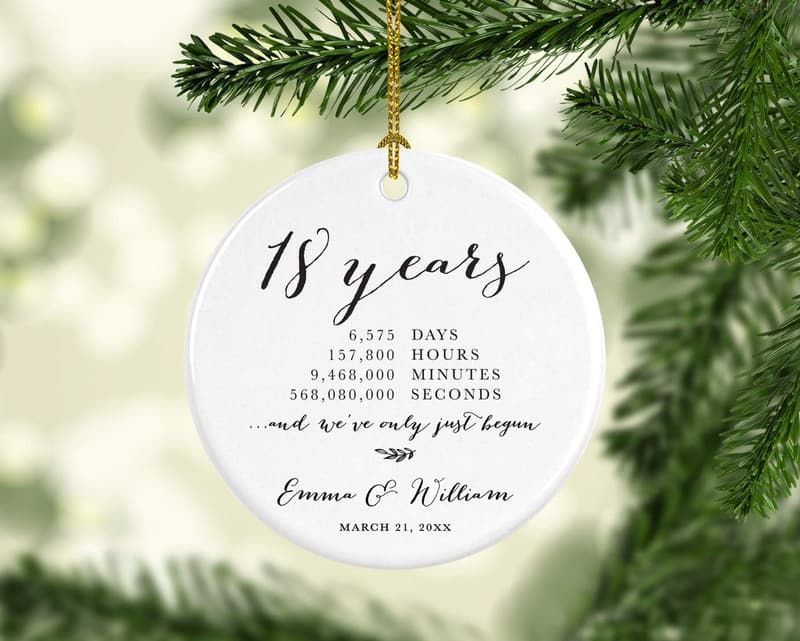 18th Anniversary Personalized Porcelain Ornament