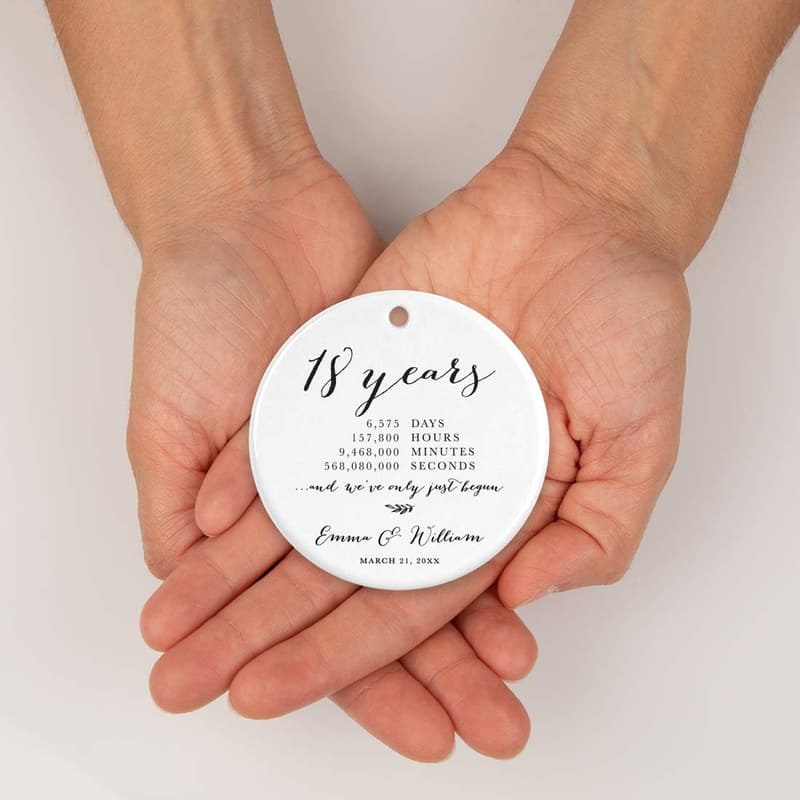 18th Anniversary Personalized Porcelain Ornament