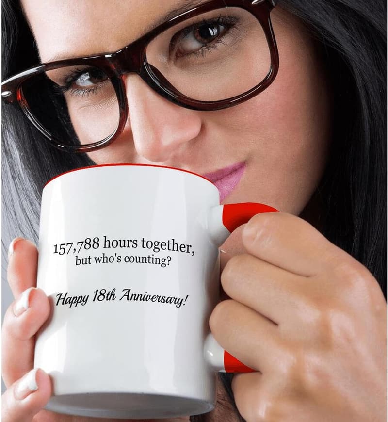 Happy 18th Anniversary Ceramic Mug, Red, 11 oz