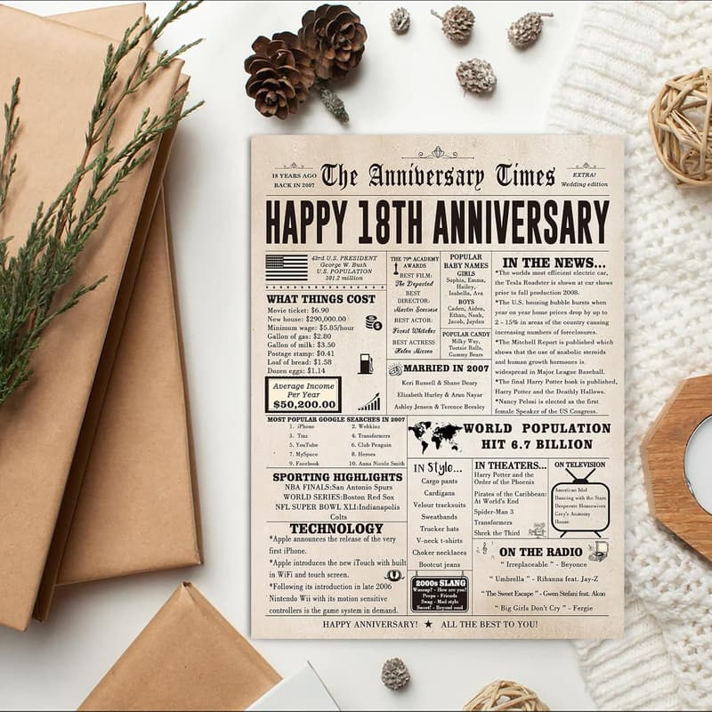 18th Anniversary Card - Retro Design for Couples