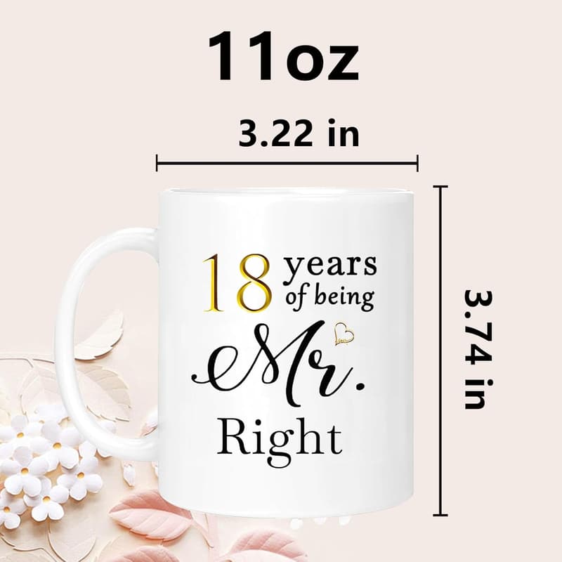 18th Anniversary Coffee Mugs Set for Couples, Gift Boxed, 11oz