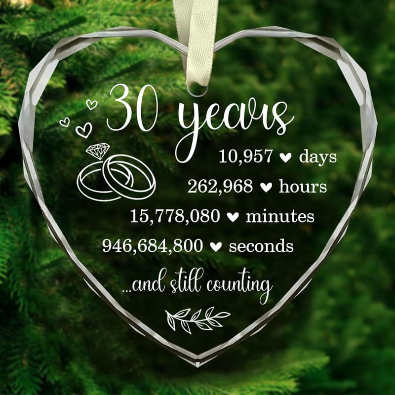 30th Wedding Anniversary Glass Ornament for Couples