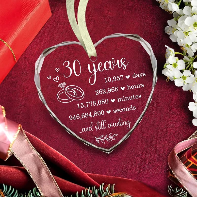 30th Wedding Anniversary Glass Ornament for Couples