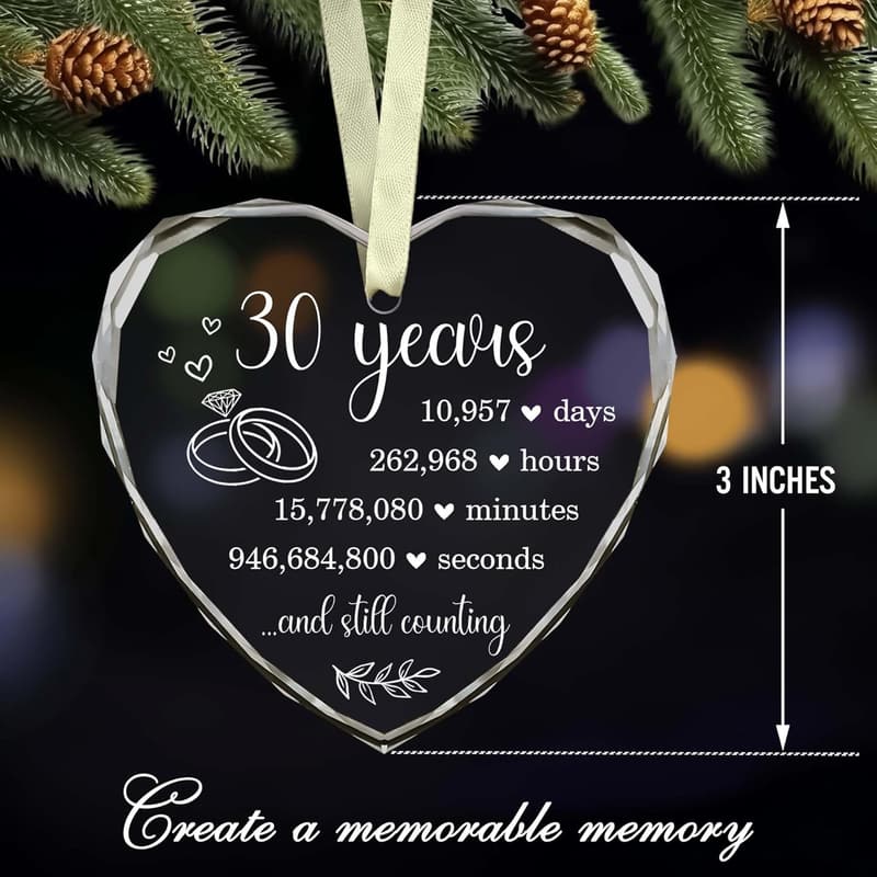 30th Wedding Anniversary Glass Ornament for Couples
