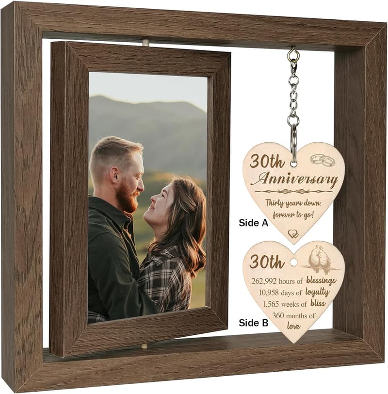 30th Anniversary Wooden Photo Frame for Couples (Holds Two 4x6)
