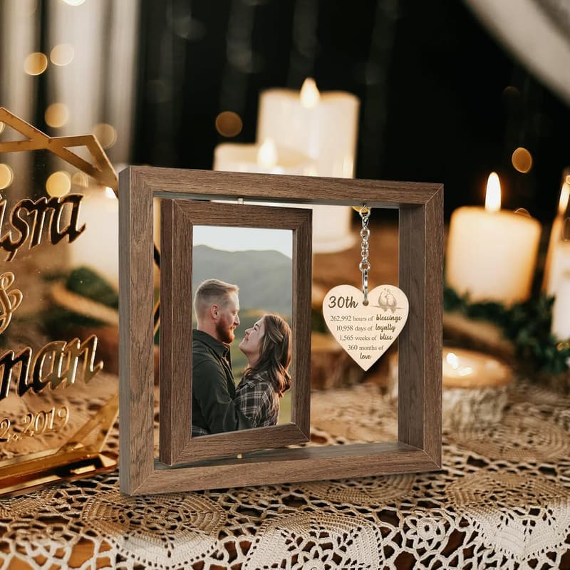 30th Anniversary Wooden Photo Frame for Couples (Holds Two 4x6)