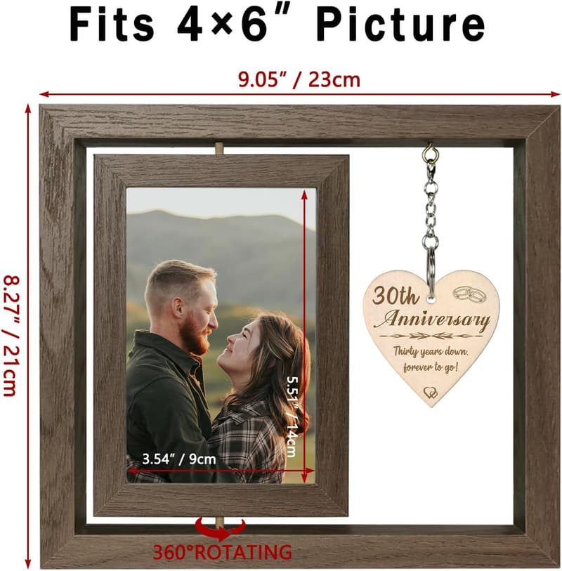 30th Anniversary Wooden Photo Frame for Couples (Holds Two 4x6)