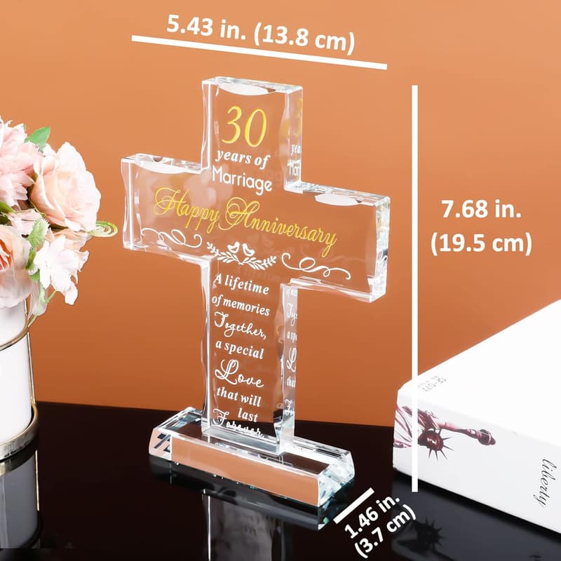 30th Anniversary Glass Cross Keepsake for Couples